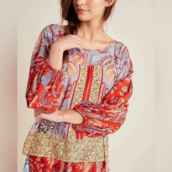 Anthropologie Multicolor Patchwork Boho Shirt, medium - Picture 1 of 5